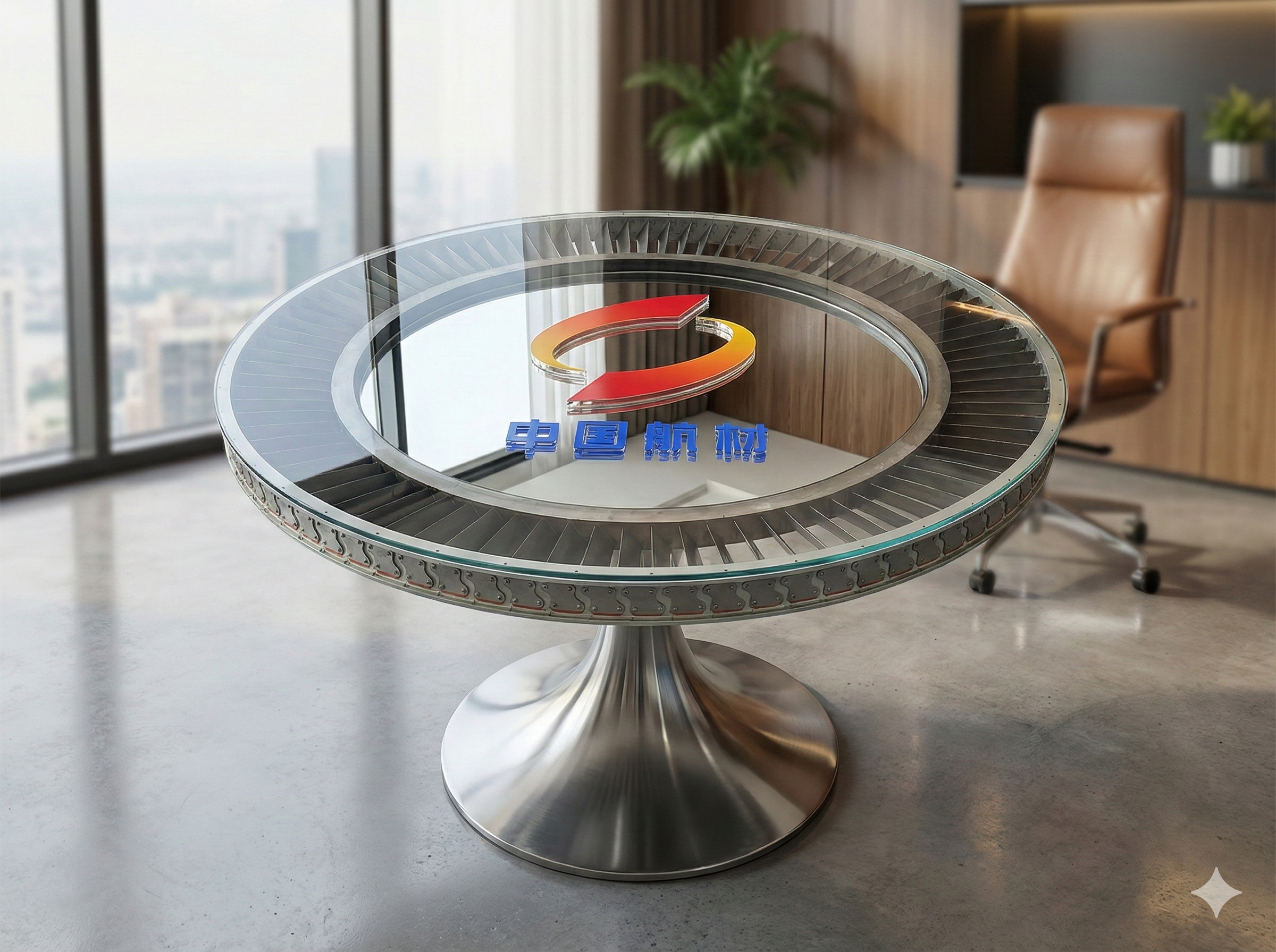 波音747退役部件·PW4000导向叶片盘定制圆桌